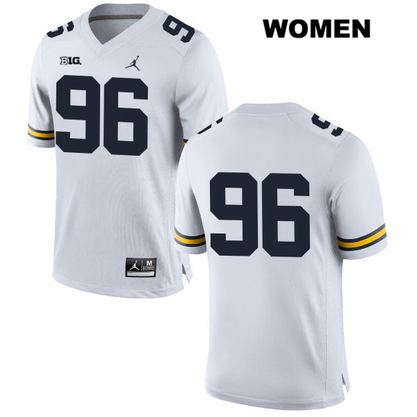 Women's NCAA Michigan Wolverines Julius Welschof #96 No Name White Jordan Brand Authentic Stitched Football College Jersey MH25B35BN